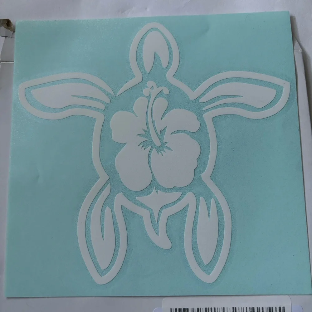 Turtle Hibiscus Decal Sticker - White on Blue, Premium Quality White Vinyl new
